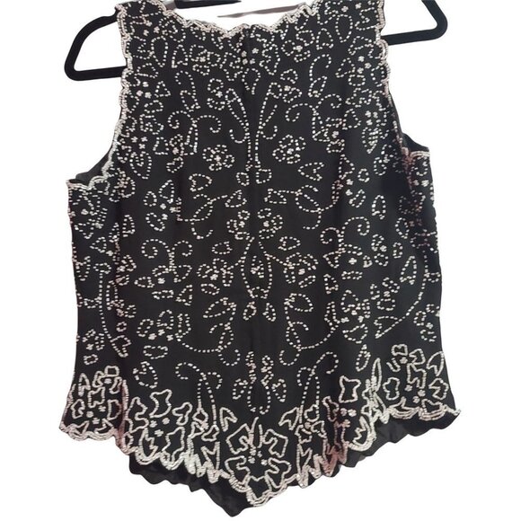 JMD Black with white beads floral tank top womans large - Picture 4 of 7